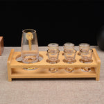 Wooden Cup Holder Bar Accessories Cup Storage Holder Serving Tray With Wood Serving Tray Base Crystal Glass for Cabinet Party