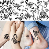 15 Sheets Totem Dragon Temporary Tattoos For Men Women Fake Scorpion Tribal Snake Tattoo Sticker Spider Web Black Tatoo Body Art