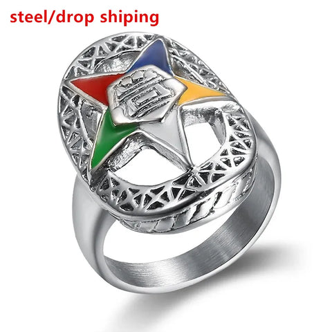 1Pcs 316 Steel Order Of The Eastern Star Enamel Ring Fashion Masonic OES Jewelry Gift Decoraction OGR008 2 Colors