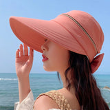 Women's Summer Hat Removable Cap Top with Zipper Empty Top Hat Cycilng Anti-UV Sun Hats Ladies Foldable Big Brim Hat Visor Caps