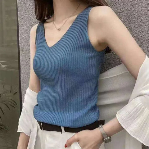 Women Summer Tanks Camis Vest Fashion Casual Sleeveless Ladies Street V-Neck Solid Color Tanks Tops Tees Hotsweet B3149