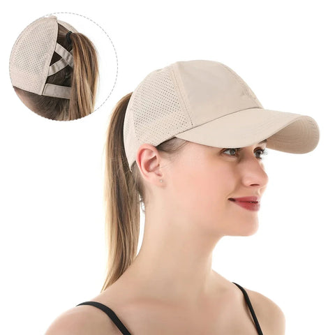 Women Quick drying breathable female Baseball cap Messy Bun Snapback Hat Ponycap Trucker Hats Adjustable Outdoor Sports