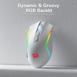 Redragon M693 Wireless/Wired BT & 2.4G Bluetooth Gaming 8000 DPI Mouse 3-Mode Connection RGB Backlight for PC/Mac/Laptop， White