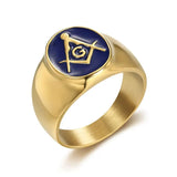 Titanium steel plated Blue glue Masonic AG men's ring