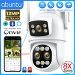 12MP 6K WiFi IP Camera 8X Zoom Dual Screens 8MP PTZ Wifi Surveillance Camera Outdoor Night Vision ICSEE APP CAM Human Detection