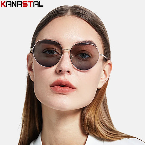 Women Polarized Sunglasses Metal Polygon Eyeglasses Frames Gradient Lens Sun Glasses Beach Cycling Travel Men Visor Eyewear ins