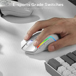 Redragon M693 Wireless/Wired BT & 2.4G Bluetooth Gaming 8000 DPI Mouse 3-Mode Connection RGB Backlight for PC/Mac/Laptop， White