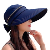 Women's Summer Hat Removable Cap Top with Zipper Empty Top Hat Cycilng Anti-UV Sun Hats Ladies Foldable Big Brim Hat Visor Caps