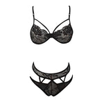 Women Lace Lingerie Set Sexy Hollow Out Embroidery 2 Piece Set Gather Push Up Bra+High Waist Panty See Through Underwear Outfits