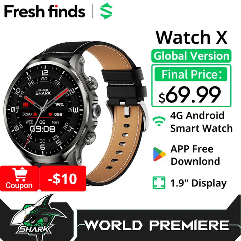 [World Premiere]Global Version Black Shark Smart Watch X 4G Android Watch 1.9″Display APP Free Download 2MP Camera IP67 Washable