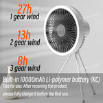 10000mAh Camping Fan Rechargeable Desktop Portable Air Circulator Wireless Ceiling Electric Fan with Power Bank LED Light Tripod