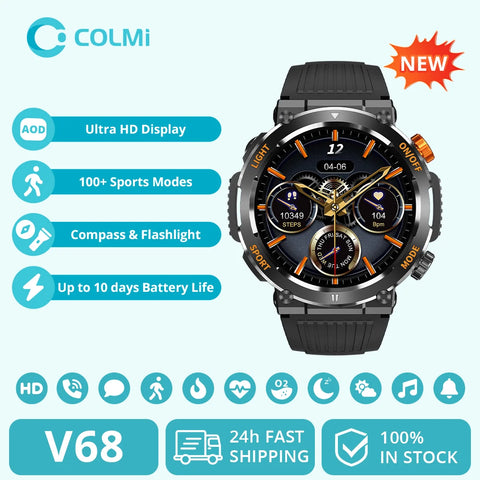 [2024] COLMI V68 1.46'' HD Display Smartwatch 100 Sports Modes Compass Flashlight Men Military Grade Toughness Smart Watch