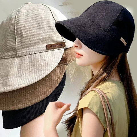 Women's Foldable Sunhat Summer Outdoor Beach Fisherman Hat Sunscreen UV Protection Cap Adjustable Cotton Wide Brim Bucket Caps