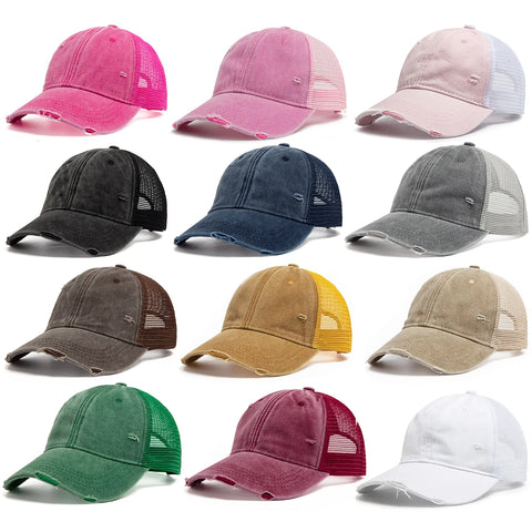 Women Trucker Hat Vintage Men Outdoor Mesh Baseball Cap Summer Casual Washed Sun Visor Hip Hop Cap Adjustable For Snapback