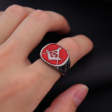 New Retro Letters AG Masonic Pattern Ring Men's Ring Fashion Black Red Metal Masonic Ring Accessories Party Jewelry