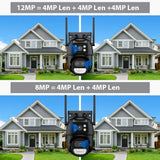 12MP Wifi Camera PTZ 8X Digital Zoom Dual Screen Color Night Vision Outdoor Security Protection 8MP CCTV IP Camera 4K iCSee App