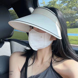 Women Summer Sun Hat Wide Brim Empty Top Ponytail Cap Beach UV Protection Outdoor Sunscreen Visors Folding Sunshade Girl Bonnet