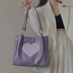 Y2K Handbag Women Heart Printing Soft PU Leather Shoulder Bag Large Capacity Tote Bag Luxury Lady Shopping Bag 2024 New