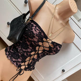 y2k Fairy Coquette Backless Bandeau Vest Floral Lace Mesh Boob Tube Tops Frint Tie Up Hollow Out Chest Chest Crop Top Club Party