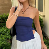 y2k Tube Top 2000s Clothing Women Summer Solid Color Off Shoulder Strapless Sleeveless Bandeau Side Split Vest Casual Streetwear