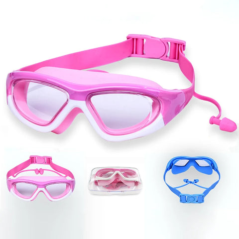 1PC Kids Swimming Goggles Children 3-14Y Wide Vision Anti-Fog Anti-UV Pool Glasses With Ear Plugs Outdoor Sports Diving Eyewear