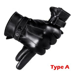 1 Pair High Quality Full Finger Black Riding Gloves  Men PU Leather Glove Winter Warm Touch Screen Gloves