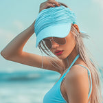 Women Summer UV Protection Wide Brim Pleated Visor Empty Top Sun Hat Ponytail Cap Sports Outdoor Beach Breathable