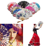 1pc Japanese Style Retro Shell Shaped Fan Silk Cloth Bamboo Folding Fans Wedding Hand Fans Single-side Flower Curved Fanbone