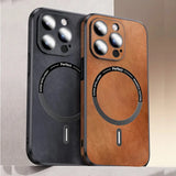 Luxury Shockproof Glass Lens Protect Magnetic Leather Phone Case For iPhone 15 14 13 12 11 Pro Max Mobile Cover Magsafe Funda