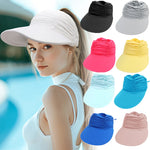 Women Summer UV Protection Wide Brim Pleated Visor Empty Top Sun Hat Ponytail Cap Sports Outdoor Beach Breathable