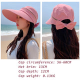 Women's Summer Hat Removable Cap Top with Zipper Empty Top Hat Cycilng Anti-UV Sun Hats Ladies Foldable Big Brim Hat Visor Caps