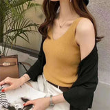 Women Summer Tanks Camis Vest Fashion Casual Sleeveless Ladies Street V-Neck Solid Color Tanks Tops Tees Hotsweet B3149