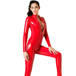 Erotic Sexy Crotchless Latex Bodysuit Double Zipper Dress for Sex Woman Breast Exposing Open Crotch Leather Catsuit Lingerie