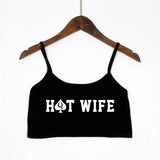 New Fashion Sexy Crop Top HOT WIFE Letters Print Summer Women's Sexy Elastic Cotton Camis Sleeveless Short Tank Top Bar Women