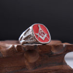 New Retro Letters AG Masonic Pattern Ring Men's Ring Fashion Black Red Metal Masonic Ring Accessories Party Jewelry