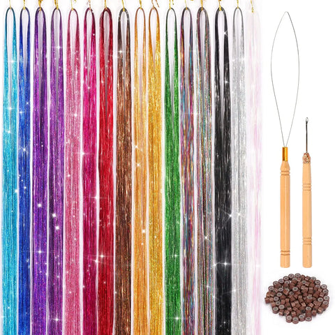 20 Colors Sparkling Shiny Tinsel Hair Extensions Colorful Holographic Hair Tinsel Glitter Fairy Hair Tinsel