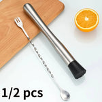 1/2Pc Stainless Steel Cocktail Muddler with Bar Mixing Spoon Cocktail Muddler Bartender Spoon Long Drink Stirrer Bar Accessories