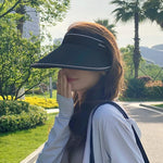 Women Summer Sun Hat Wide Brim Empty Top Ponytail Cap Beach UV Protection Outdoor Sunscreen Visors Folding Sunshade Girl Bonnet