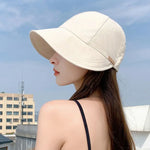 Women's Foldable Sunhat Summer Outdoor Beach Fisherman Hat Sunscreen UV Protection Cap Adjustable Cotton Wide Brim Bucket Caps