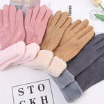 Women's Suede Leather Touchscreen Driving Glove Winter Warm Female Double Thick Plush Wrist Warm Cashmere Cute Cycling Mittens