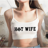 New Fashion Sexy Crop Top HOT WIFE Letters Print Summer Women's Sexy Elastic Cotton Camis Sleeveless Short Tank Top Bar Women