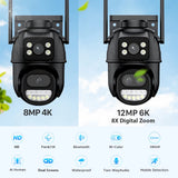 12MP 6K PTZ Wifi Camera 8X Digital Zoom Dual Screens Outdoor 4K Wifi Surveillance Camera Night Vision CCTV Security Camera ICSEE