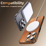 Luxury Shockproof Glass Lens Protect Magnetic Leather Phone Case For iPhone 15 14 13 12 11 Pro Max Mobile Cover Magsafe Funda