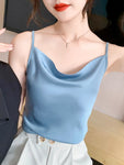 Tank Tops 2024 Spaghetti Strap Top Women Halter V Neck Basic White Cami Sleeveless Satin Silk Tank Tops Women'S Summer Camisole