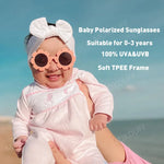 0-3 Years Baby Polarizrd Sunglasses with Belt Flexible Durable Round Flower Silicone Frame Mirrored UV400 Lens Eyewear for Kids