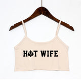 New Fashion Sexy Crop Top HOT WIFE Letters Print Summer Women's Sexy Elastic Cotton Camis Sleeveless Short Tank Top Bar Women