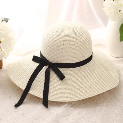 2022 New Simple Foldable Wide Brim Floppy Girls Straw Hat Sun Hat Beach Women Summer Hat UV Protect Travel Cap Lady Cap Female