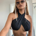 Sexy Halter Strapless Tank Tops Black Sleeveless Wrap Short Crop Tops For Women Summer Top Fashion Ruched Tube Tanks Cropped Top