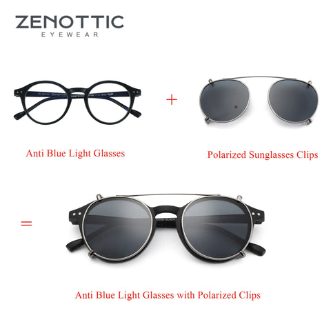 ZENOTTIC Steampunk Style Glasses (Anti Blue Light Blocking Eyewear) + Clip Lenses（Polarized Sunglasses Clips）for Women Men 2024