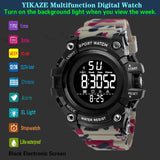 YIKAZE Sport Men's Watch Multifunction Military Men Watch Alarm Clock Big Dial Digital watches Waterproof Electronic Wristwatch